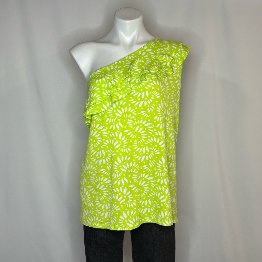 Lane Bryant Lime Green One-Shoulder Ruffle Tank, 18/20